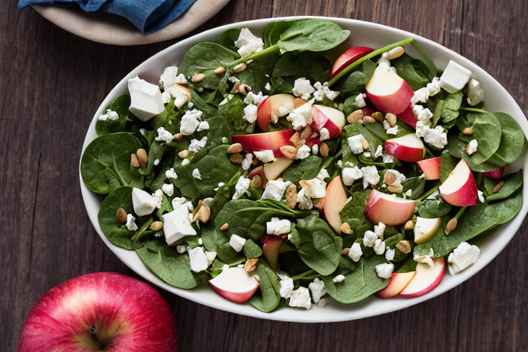 Apple Spinach Salad with Feta ingredients organized and measured on kitchen counter