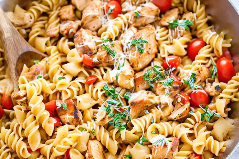 BBQ Chicken Pasta Skillet ingredients organized and measured on kitchen counter