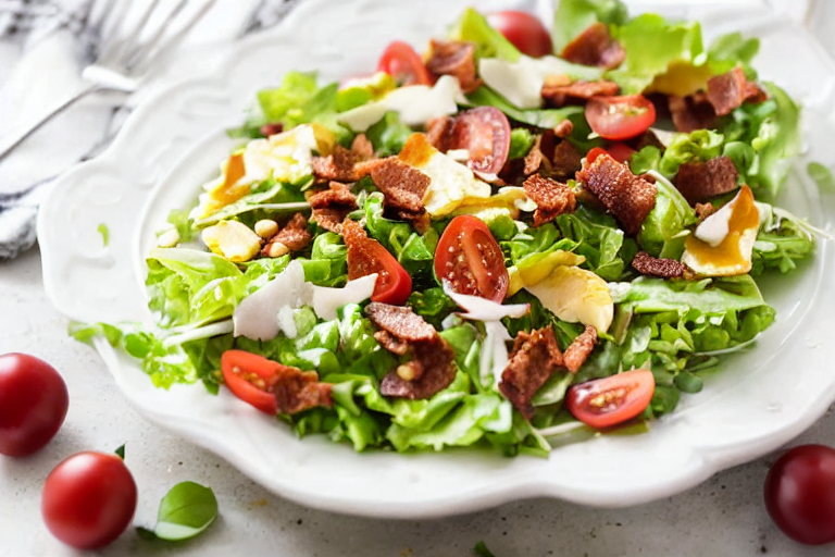 BLT Salad Recipe ingredients organized and measured on kitchen counter