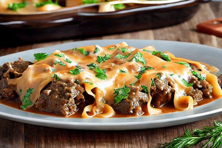 Beef Lombardi Casserole Recipe slice on plate showing perfect texture and swirl pattern