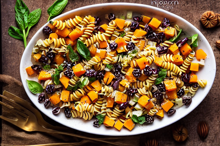 Butternut Squash Pasta Salad ingredients organized and measured on kitchen counter