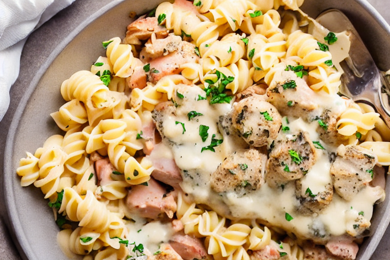 Chicken Cordon Bleu Pasta Bake slice on plate showing perfect texture and swirl pattern