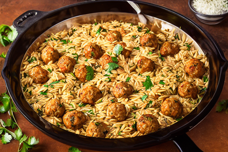 Chicken Meatballs with Orzo final dish beautifully presented and ready to serve