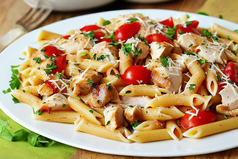 Chicken Mozzarella Pasta final dish beautifully presented and ready to serve