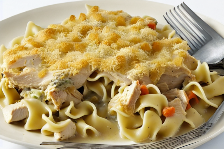 Chicken Noodle Casserole final dish beautifully presented and ready to serve