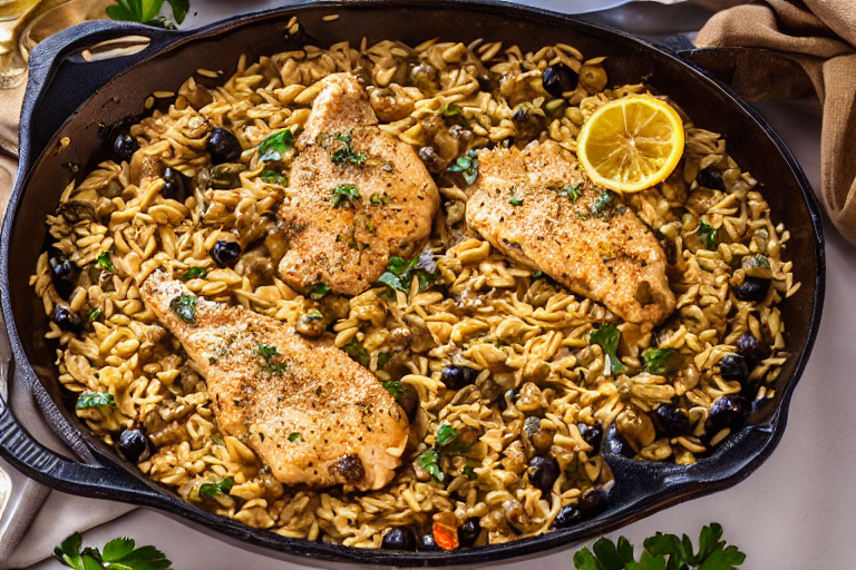 Chicken Piccata Orzo slice on plate showing perfect texture and swirl pattern