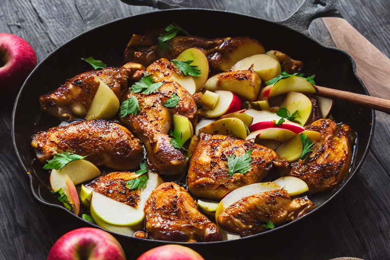 Chicken with Apples Recipe ingredients organized and measured on kitchen counter