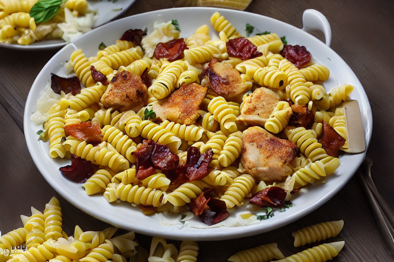 Corn Chicken Pasta final dish beautifully presented and ready to serve