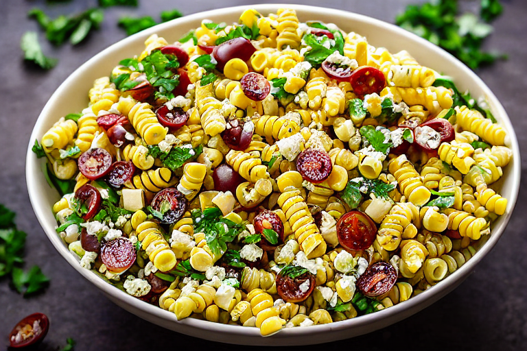 Corn Pasta Salad final dish beautifully presented and ready to serve