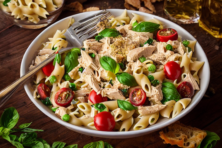 Creamy Chicken Pasta Salad final dish beautifully presented and ready to serve