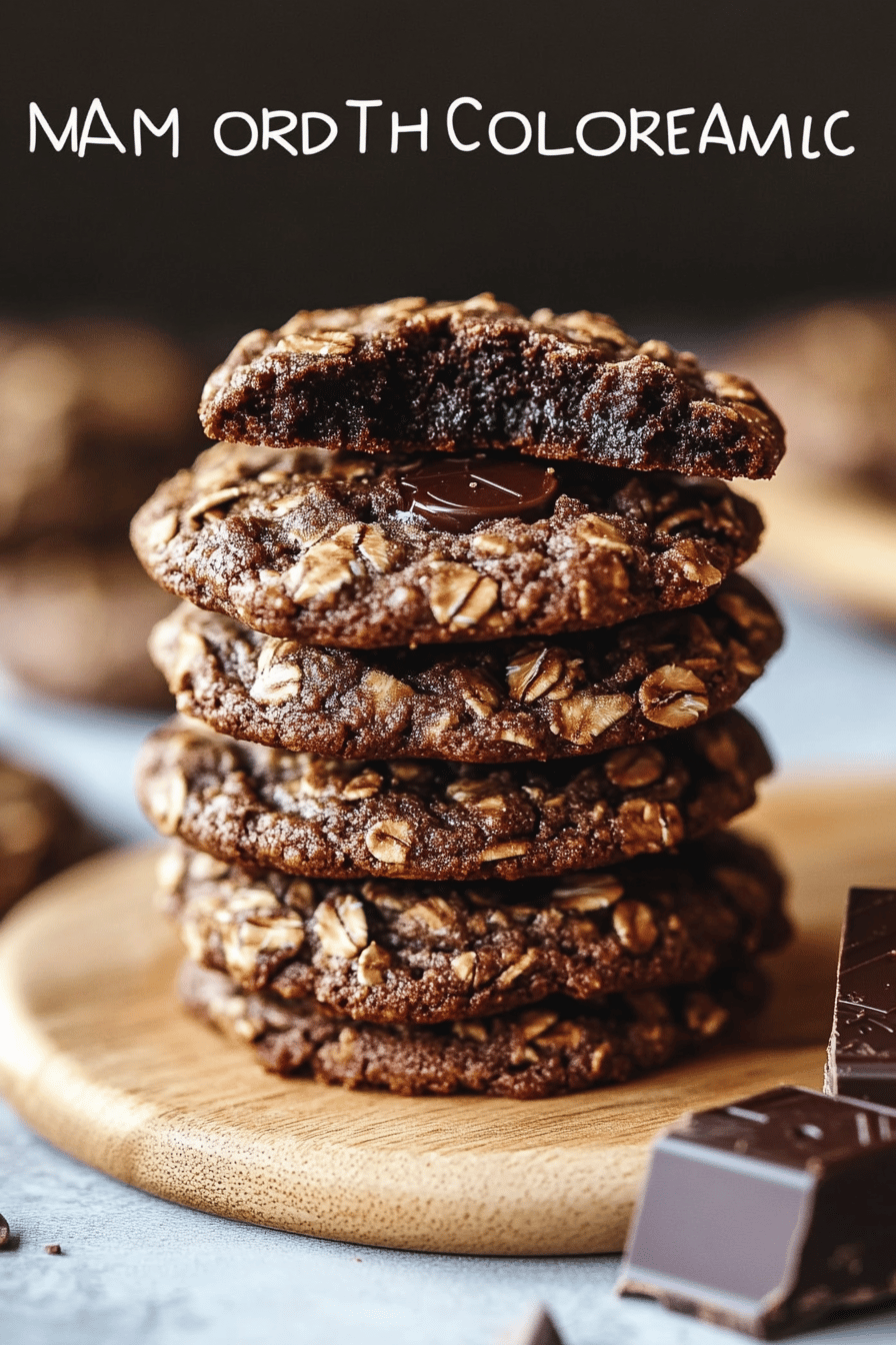 Dark Chocolate Oatmeal Cookies slice on plate showing perfect texture and swirl pattern