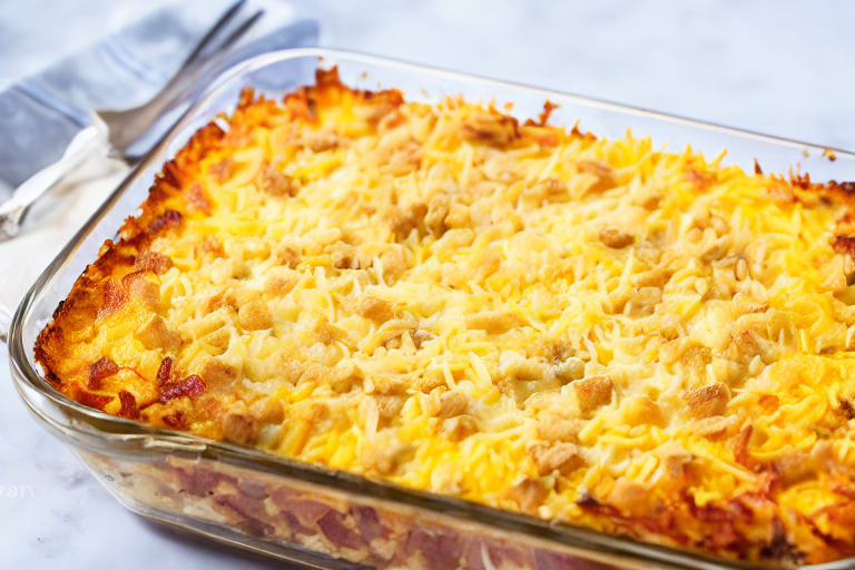Hashbrown Breakfast Casserole final dish beautifully presented and ready to serve