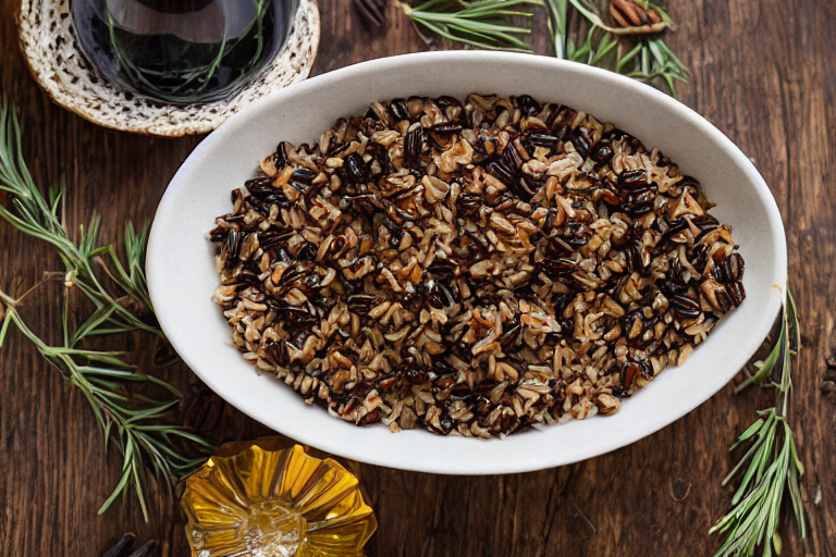 Pecan Wild Rice Recipe ingredients organized and measured on kitchen counter