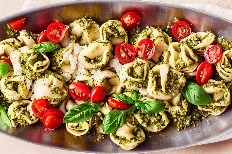 Pesto Chicken Tortellini slice on plate showing perfect texture and swirl pattern