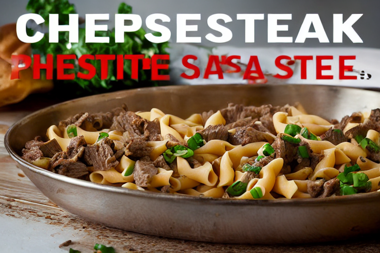 Philly Cheesesteak Pasta ingredients organized and measured on kitchen counter