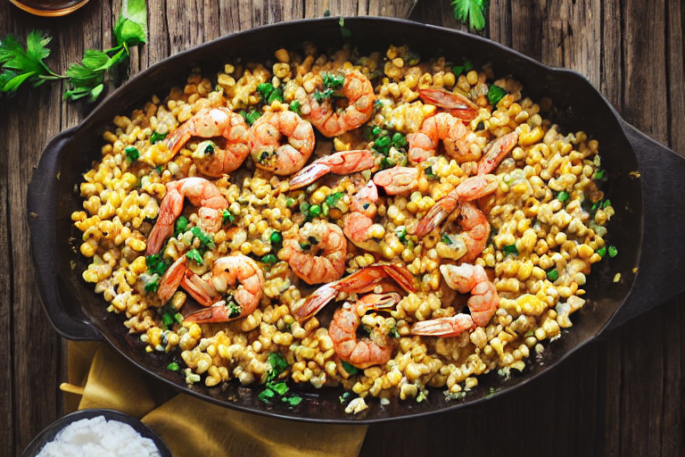 Shrimp Corn Recipe ingredients organized and measured on kitchen counter