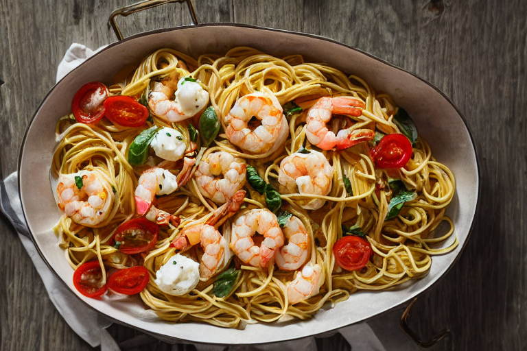 Shrimp Pasta Burrata final dish beautifully presented and ready to serve