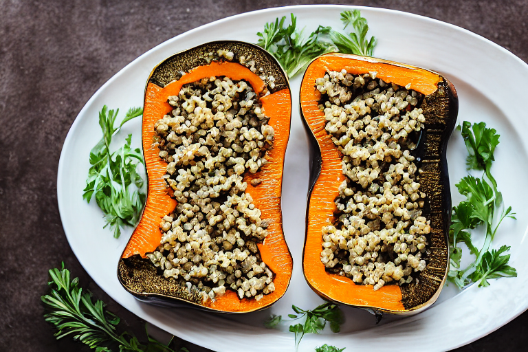 Stuffed Butternut Squash final dish beautifully presented and ready to serve