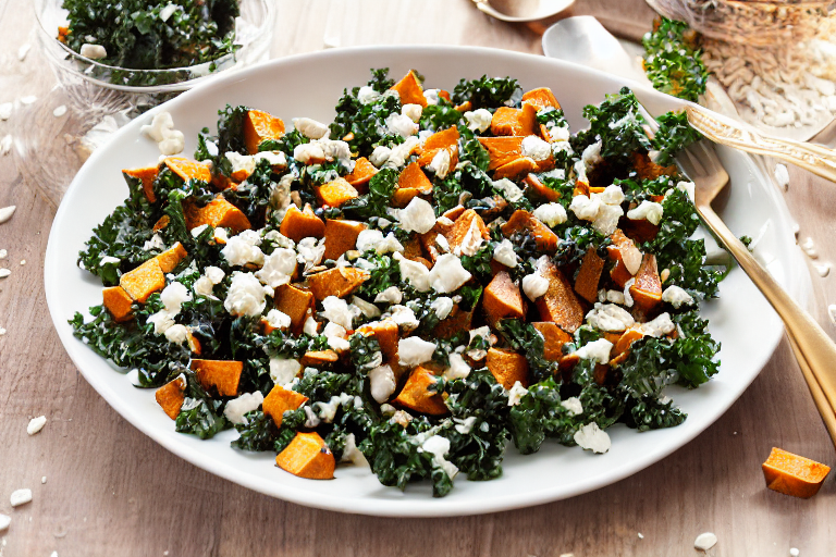 Sweet Potato Kale Salad ingredients organized and measured on kitchen counter