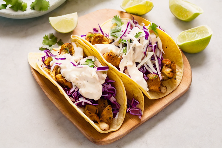 easy fish tacos ingredients organized and measured on kitchen counter