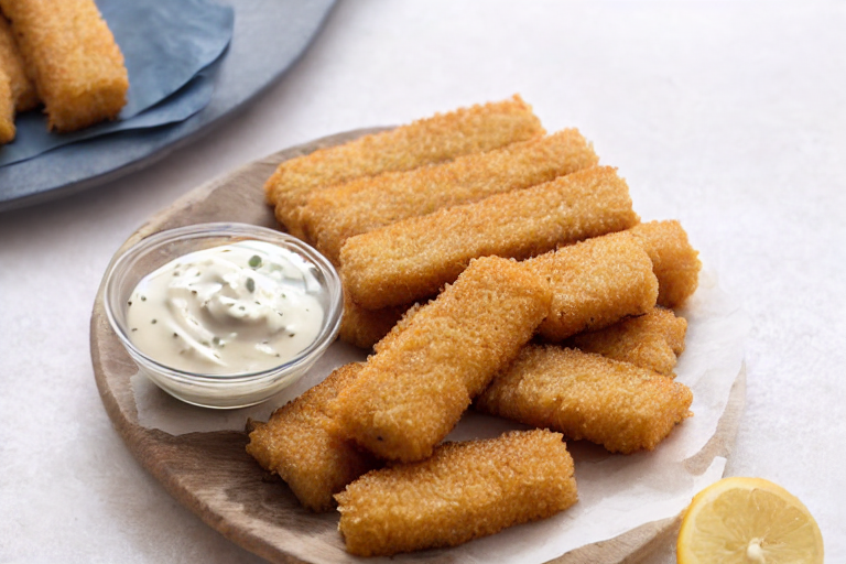 homemade fish sticks slice on plate showing perfect texture and swirl pattern