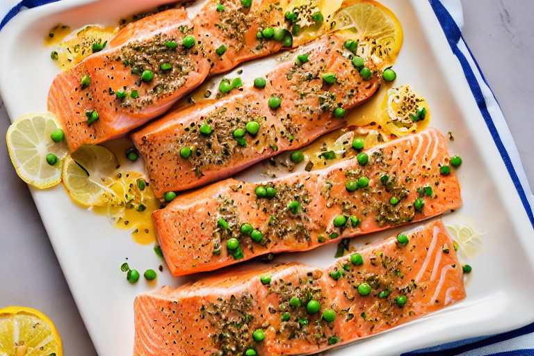 pan-seared salmon slice on plate showing perfect texture and swirl pattern