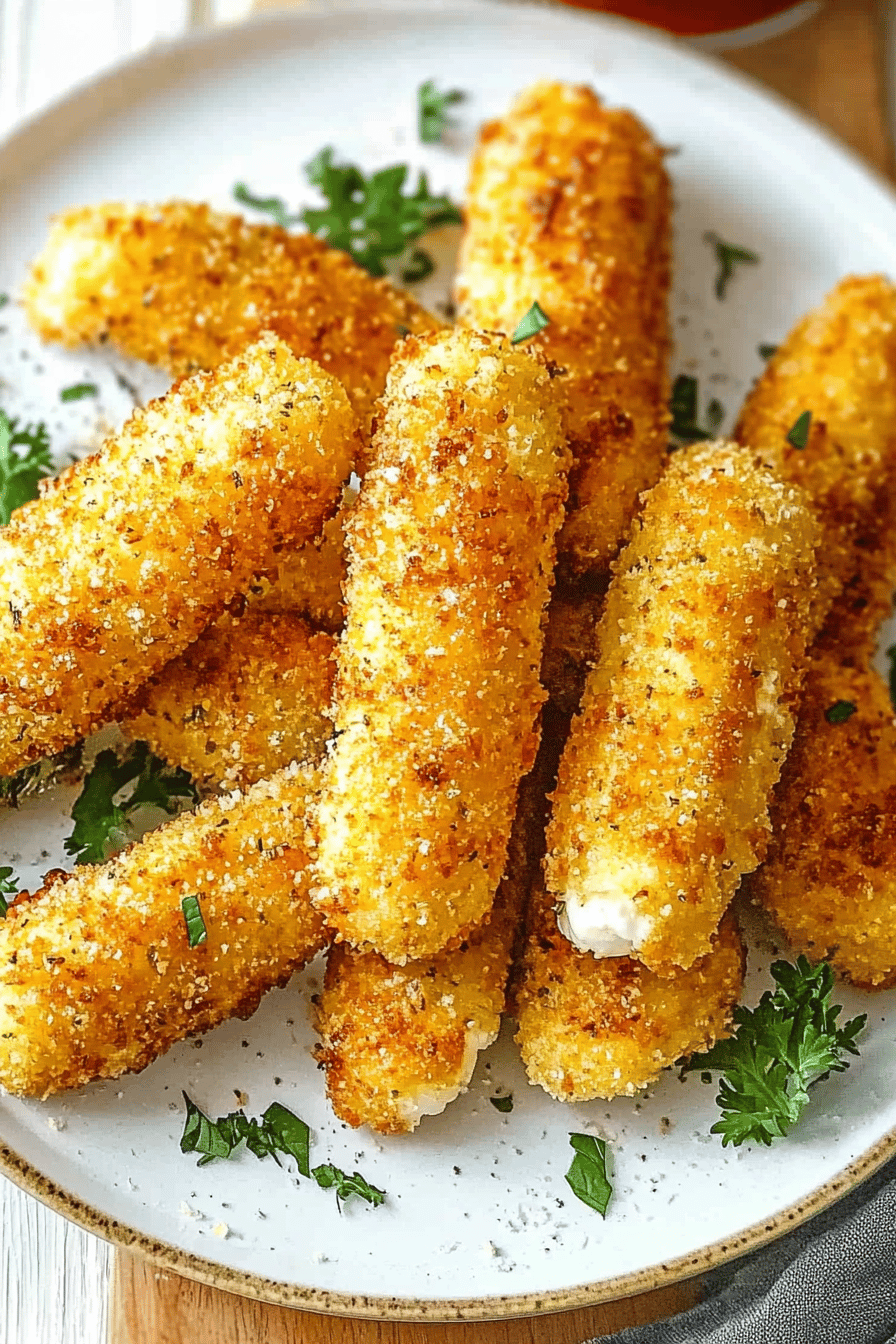 Air Fryer Mozzarella Sticks ingredients organized and measured on kitchen counter