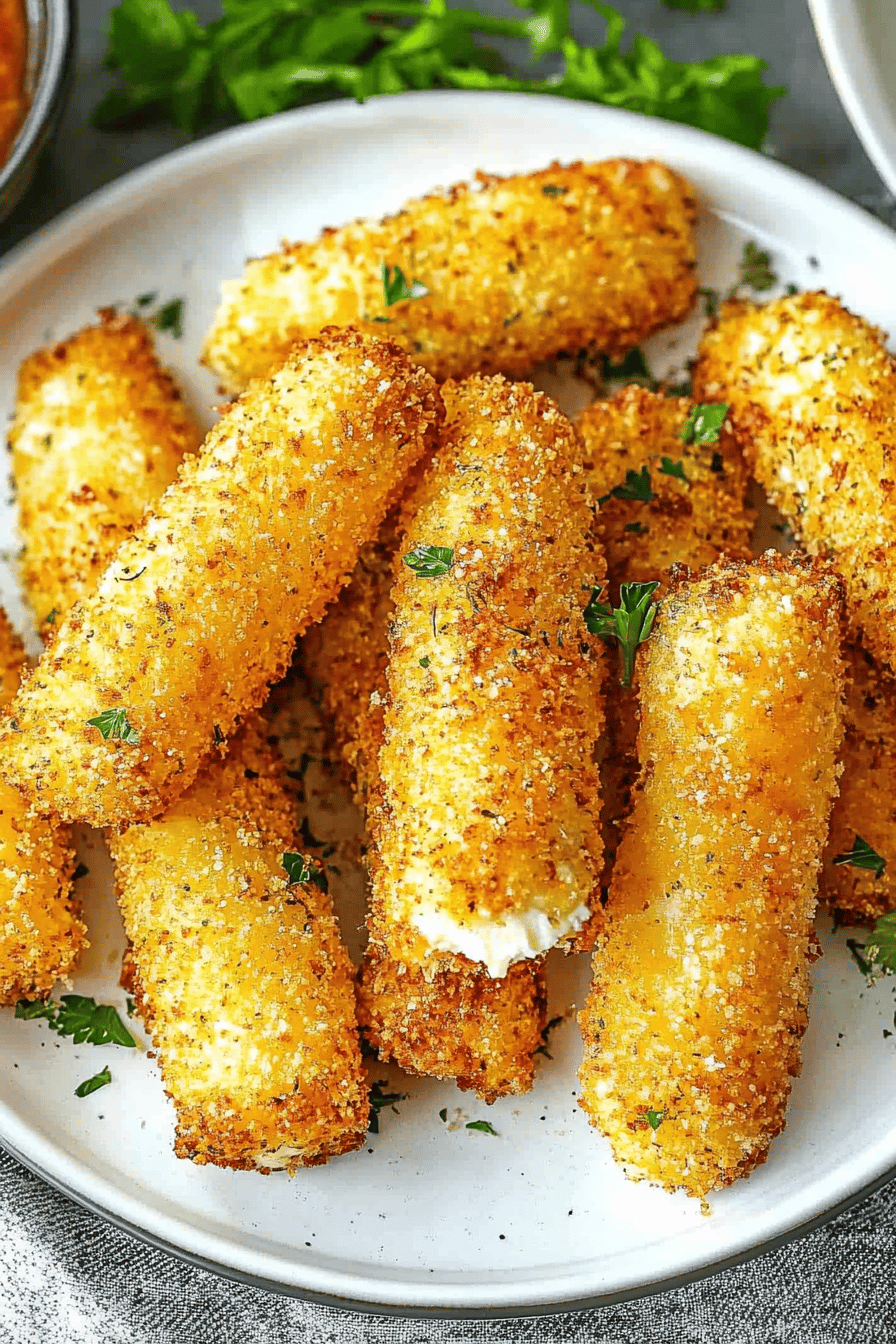 Air Fryer Mozzarella Sticks slice on plate showing perfect texture and swirl pattern
