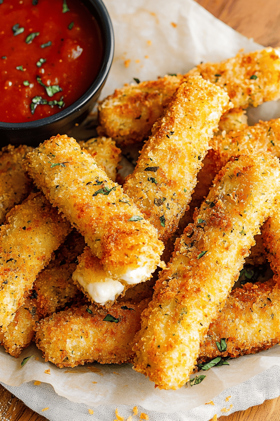 Air fryer mozzarella sticks ingredients organized and measured on kitchen counter