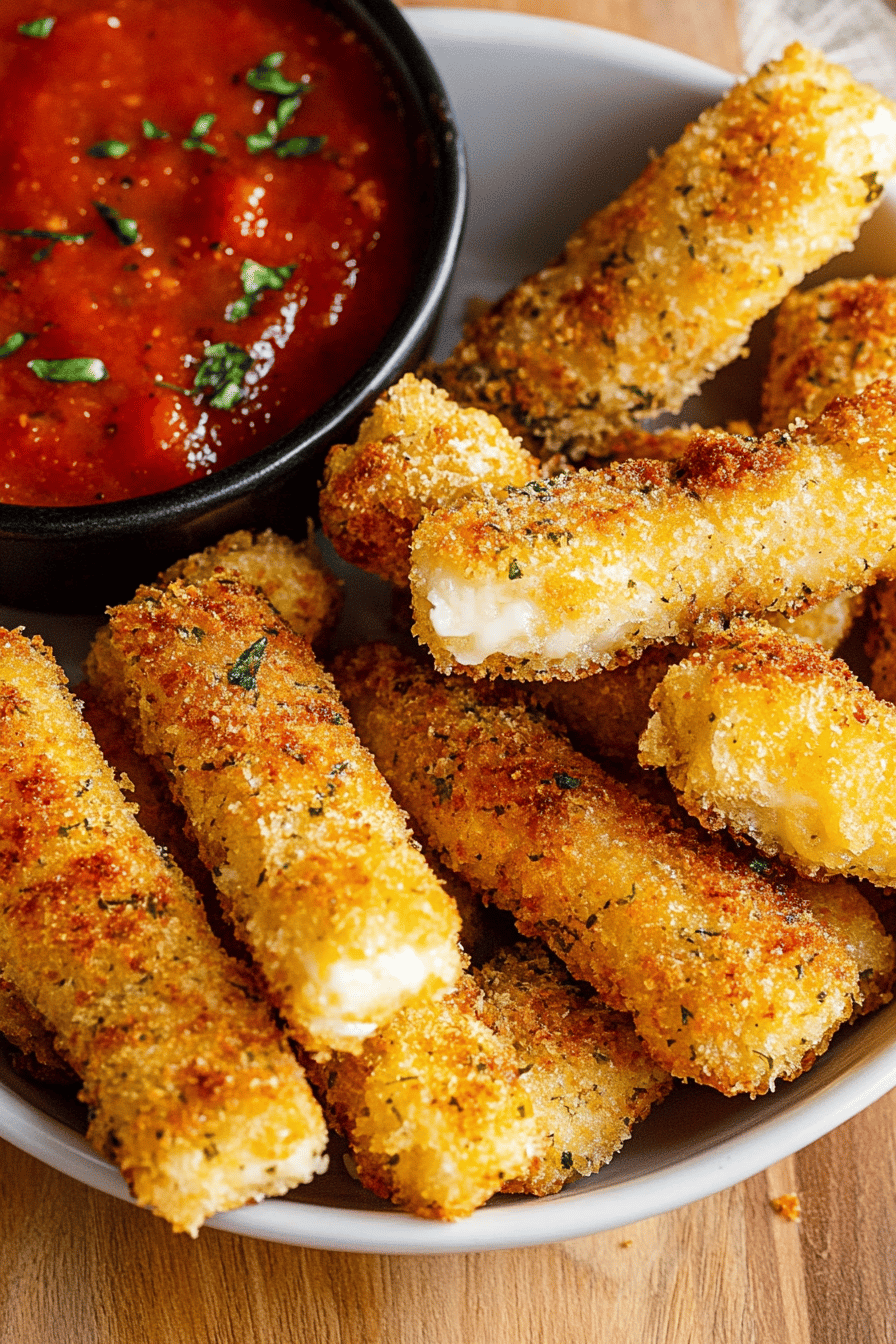 Air fryer mozzarella sticks slice on plate showing perfect texture and swirl pattern