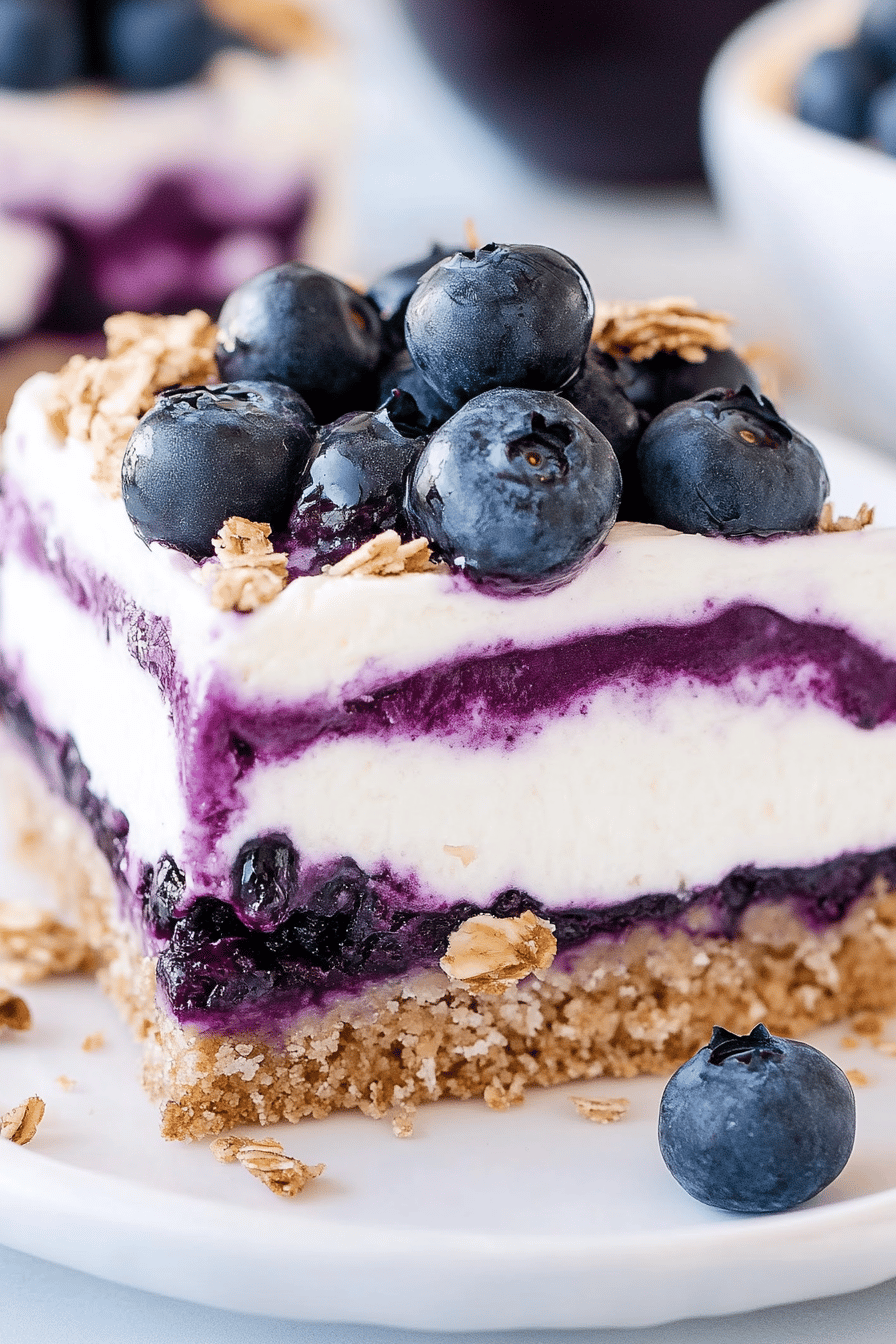Blueberry Lush slice on plate showing perfect texture and swirl pattern