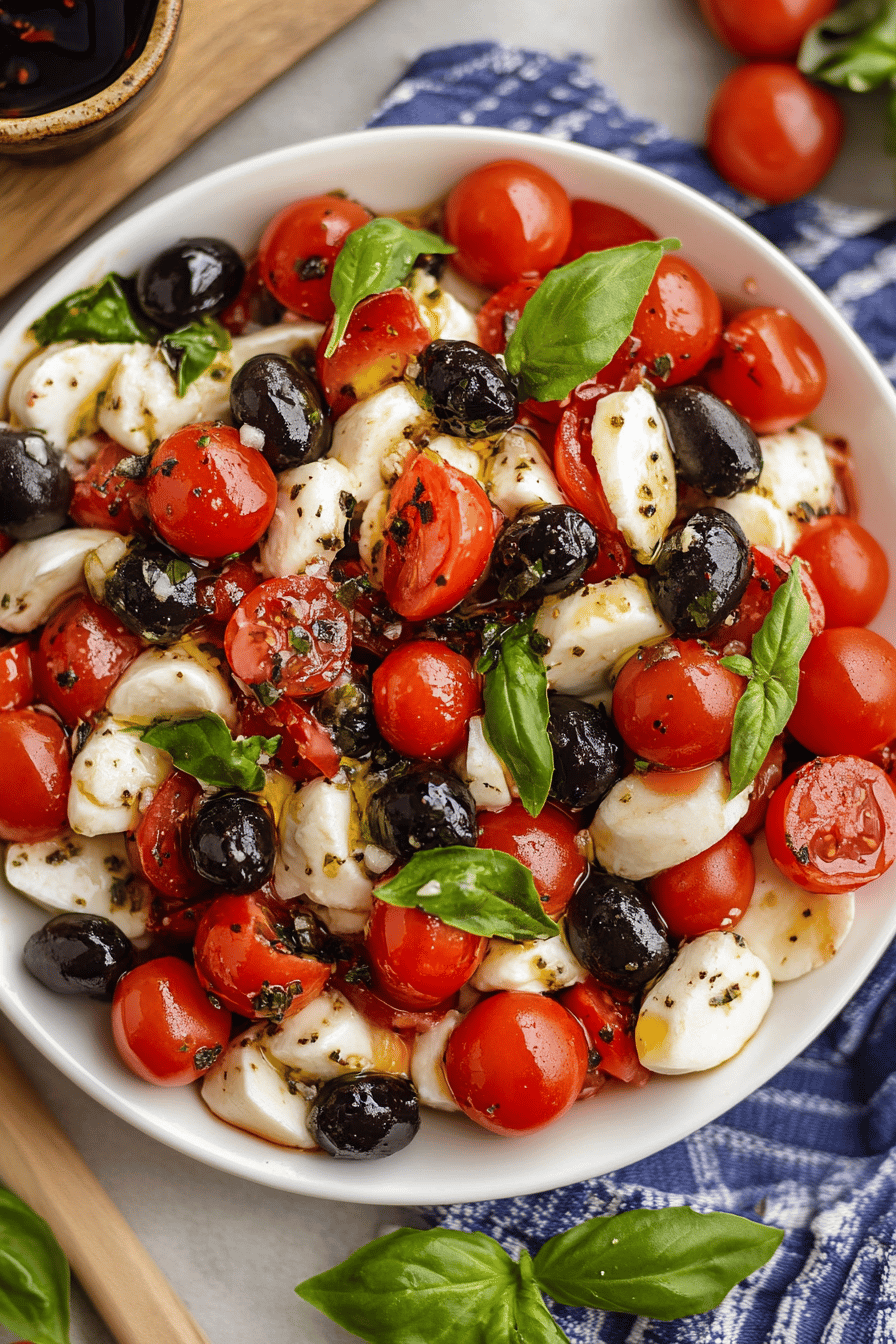 Caprese salad slice on plate showing perfect texture and swirl pattern