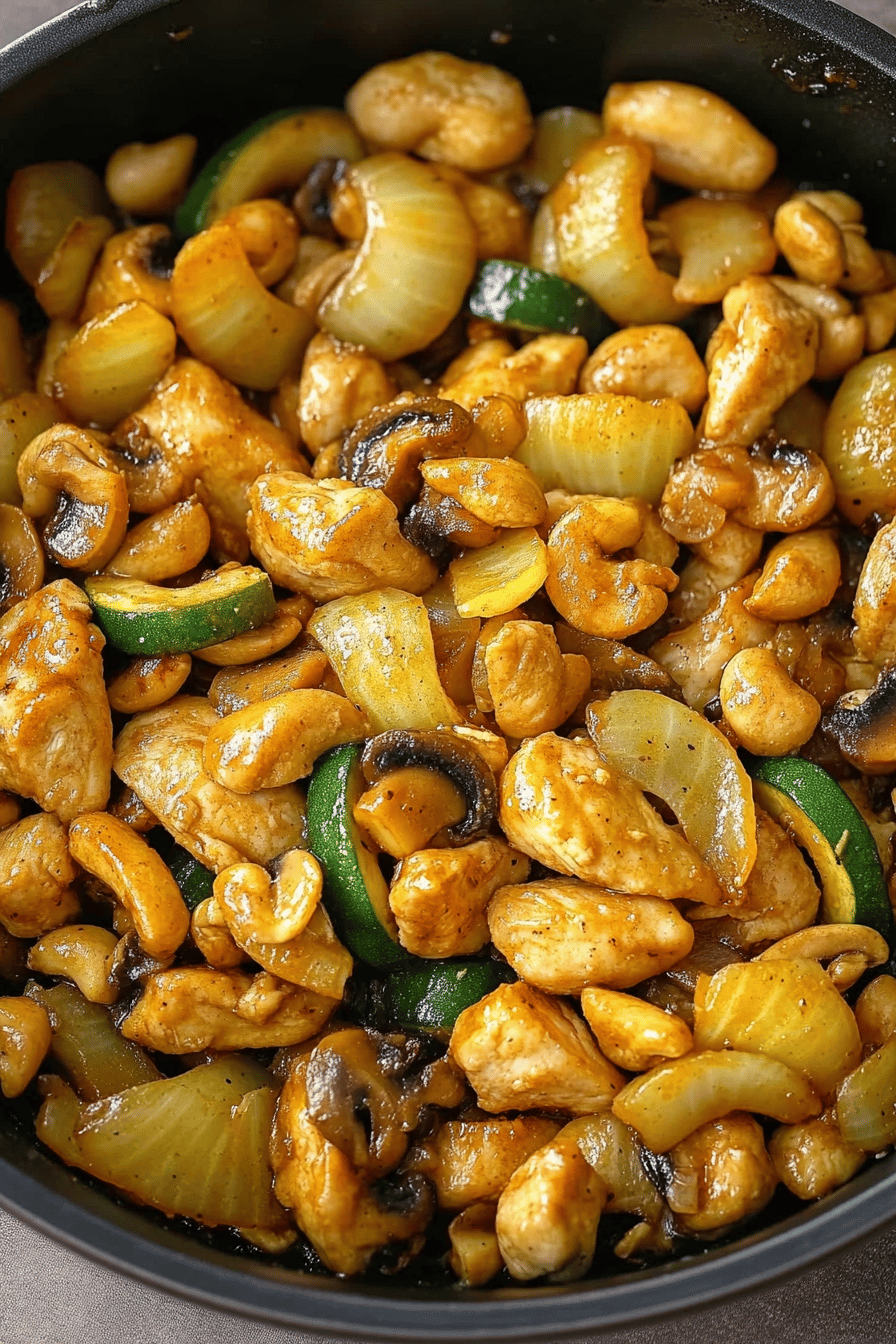 Cashew Chicken Stir-Fry slice on plate showing perfect texture and swirl pattern