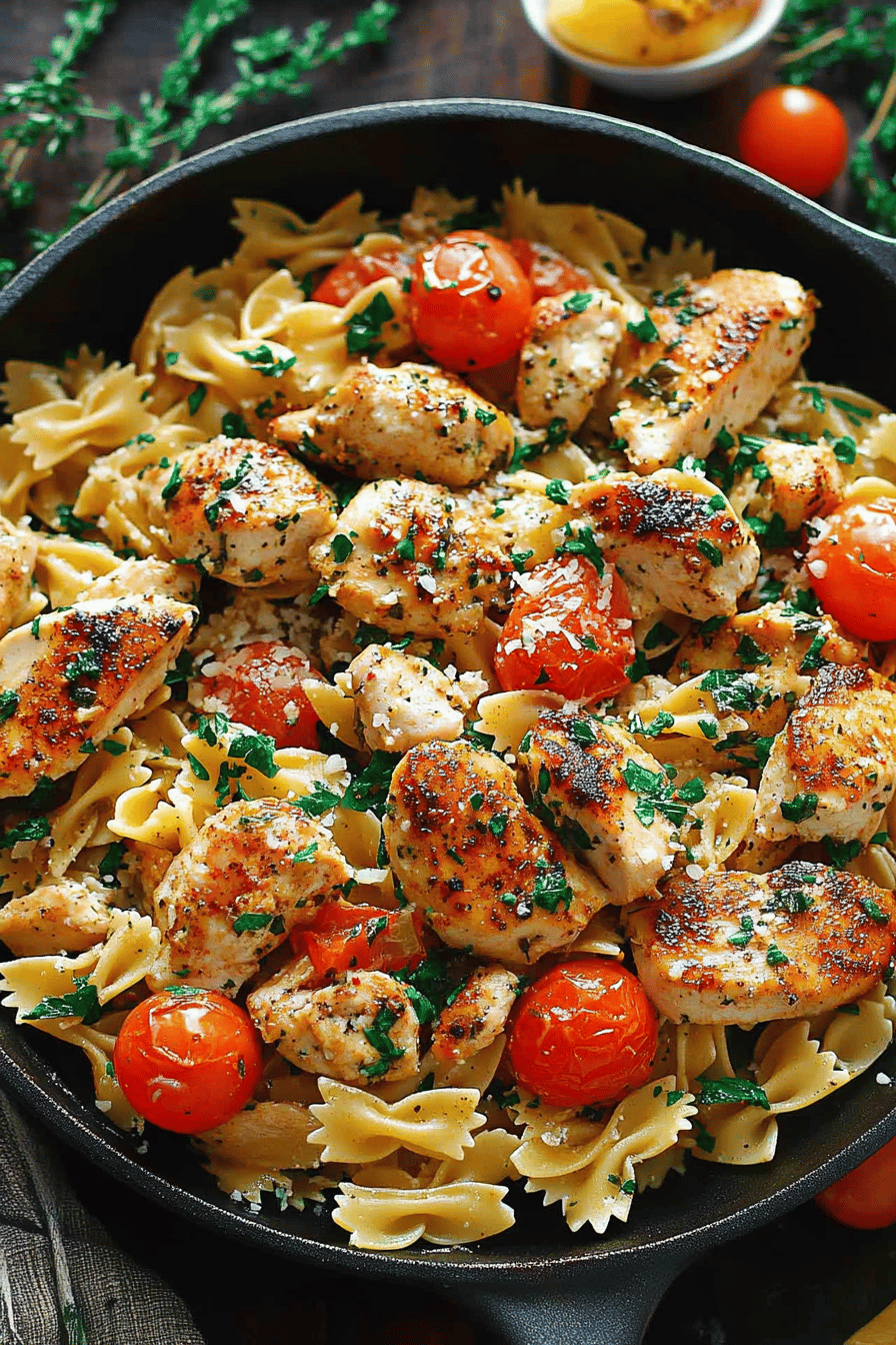 Chicken Feta Pasta Recipe ingredients organized and measured on kitchen counter