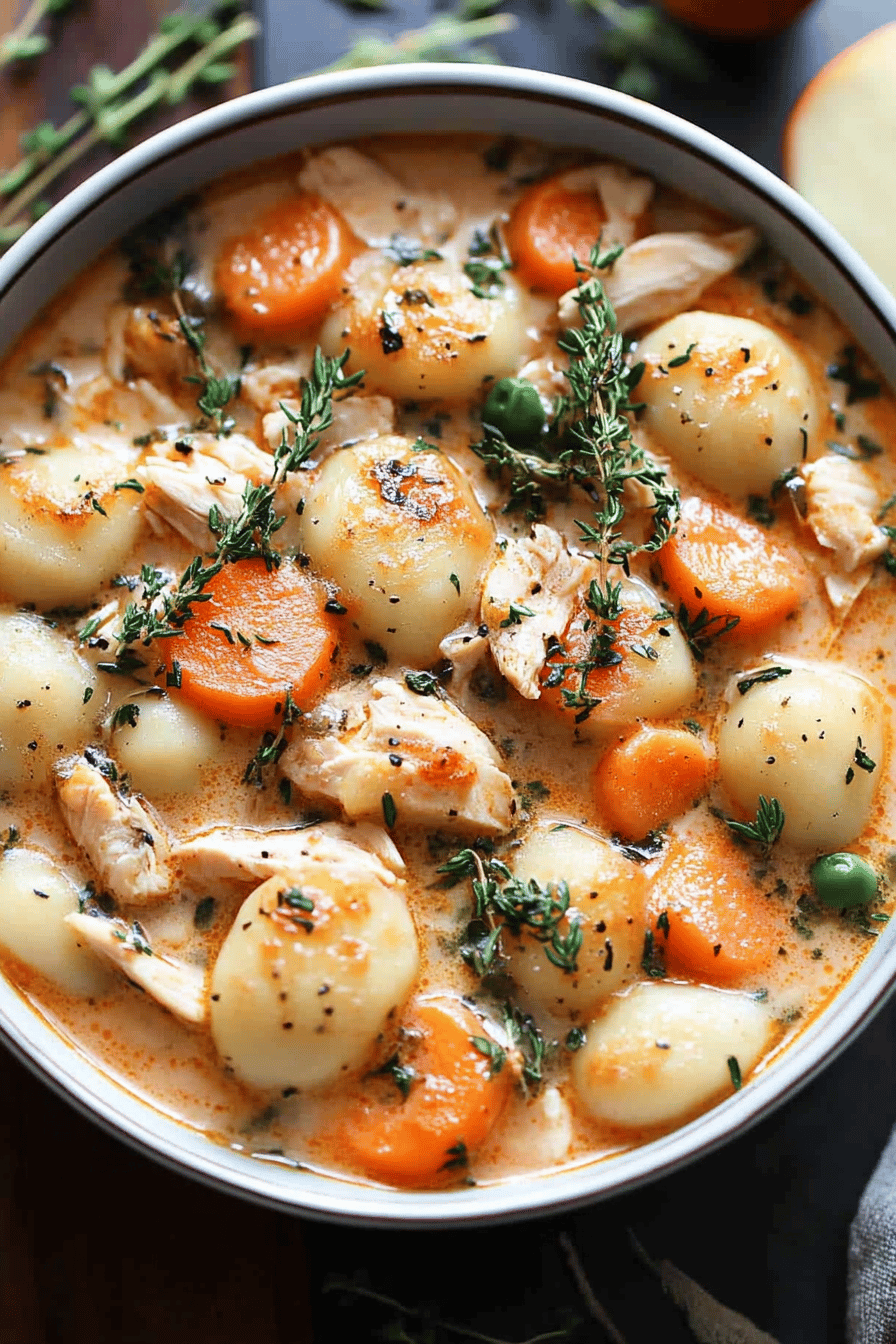 Chicken Gnocchi Soup slice on plate showing perfect texture and swirl pattern