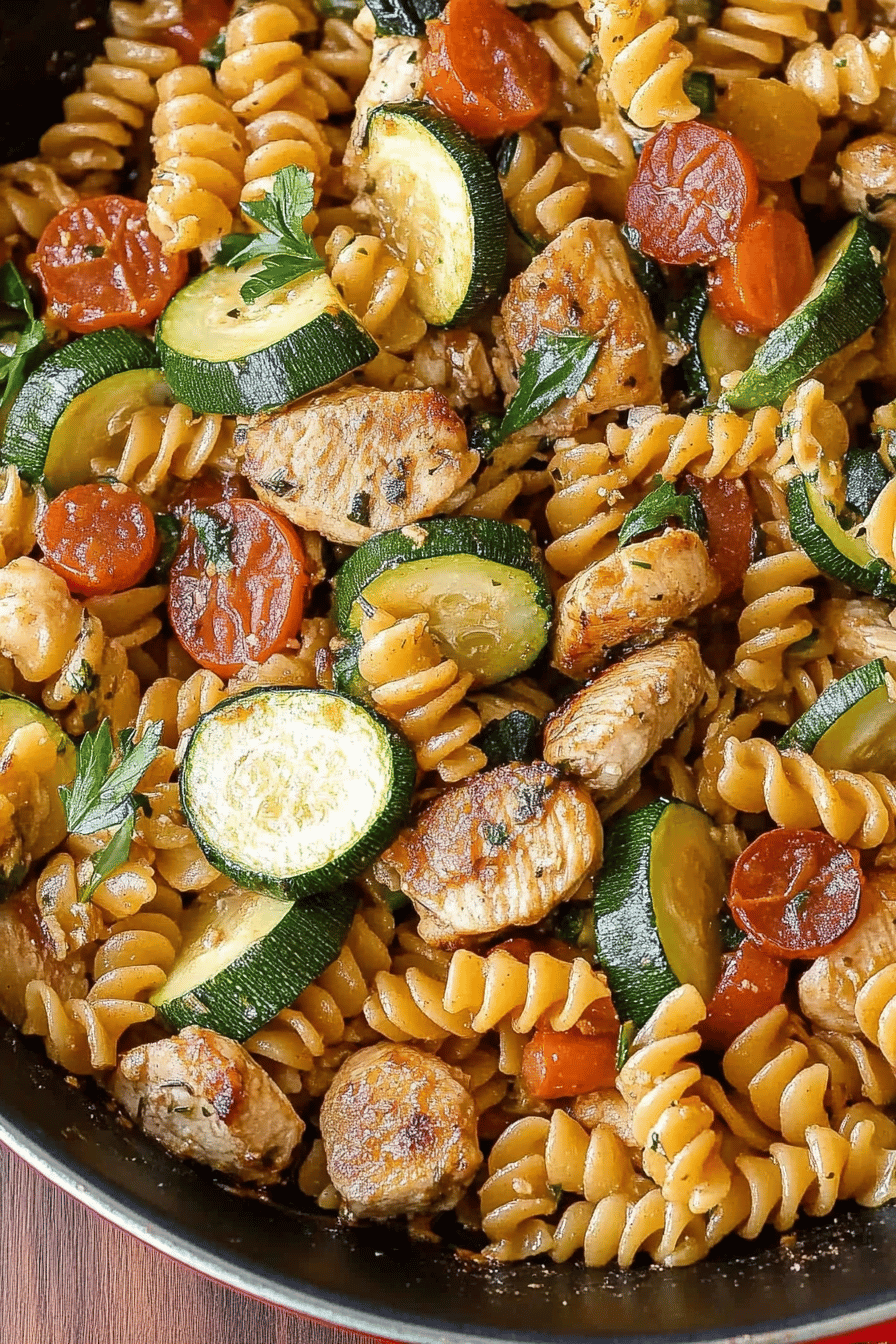 Chicken Zucchini Pasta Skillet slice on plate showing perfect texture and swirl pattern