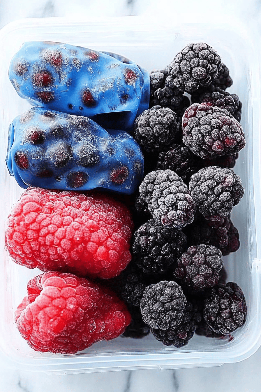 Freeze Berries ingredients organized and measured on kitchen counter