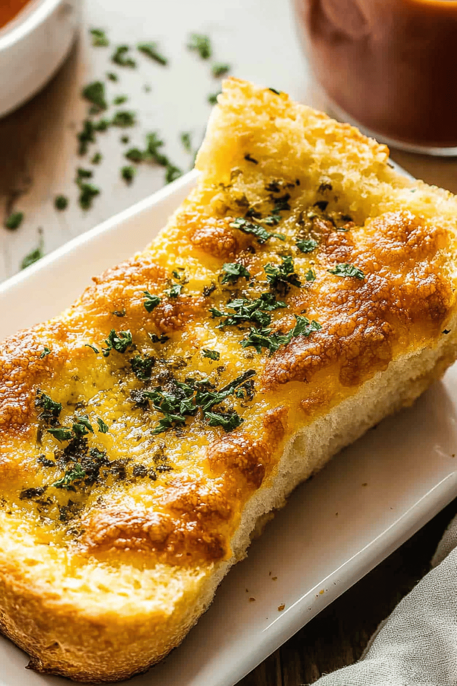 Garlic Bread Recipe slice on plate showing perfect texture and swirl pattern