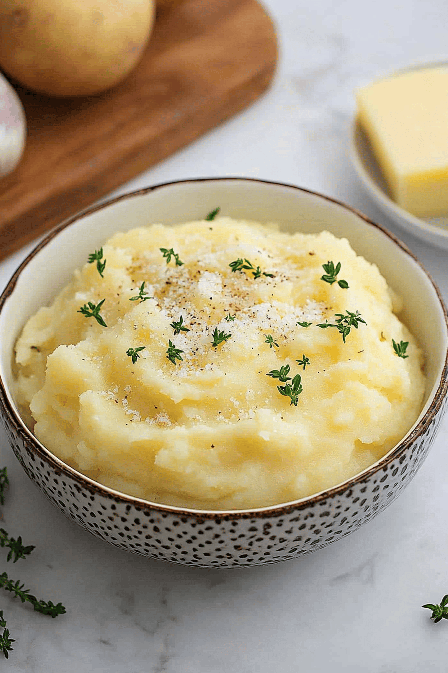 Garlic Mashed Potatoes slice on plate showing perfect texture and swirl pattern