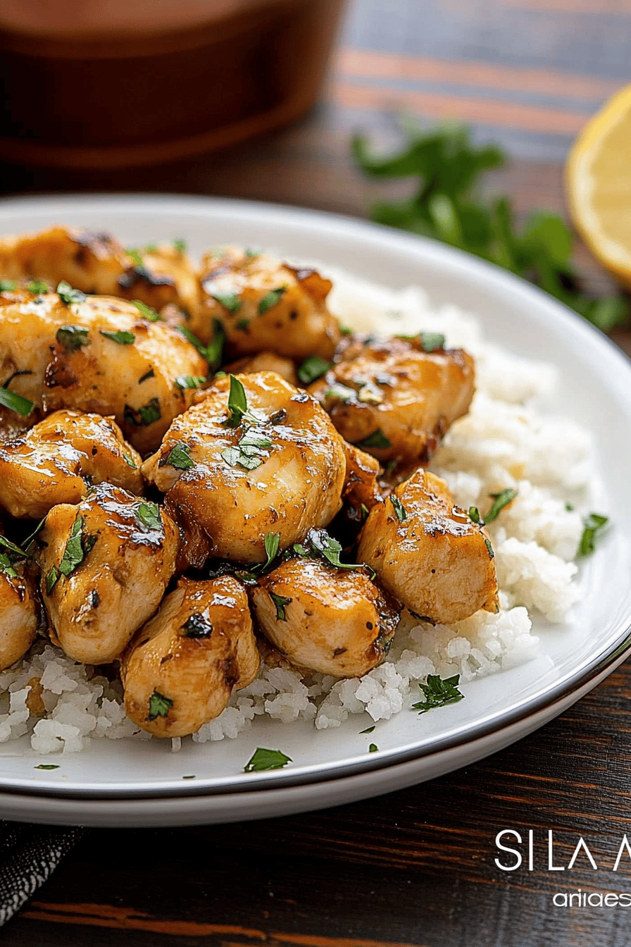 Garlic chicken slice on plate showing perfect texture and swirl pattern