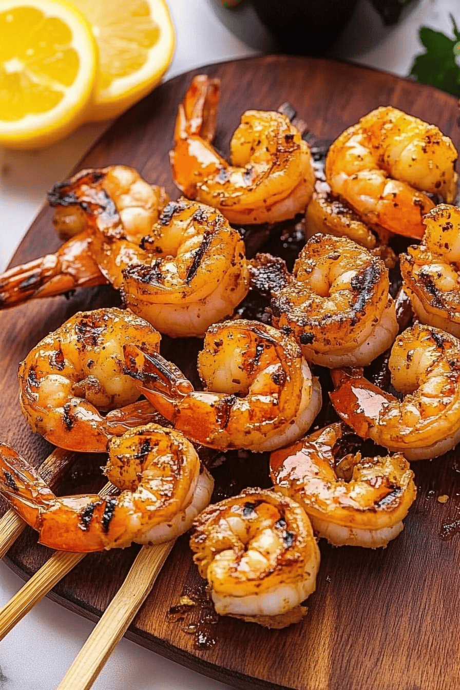 Grilled Shrimp Tips ingredients organized and measured on kitchen counter