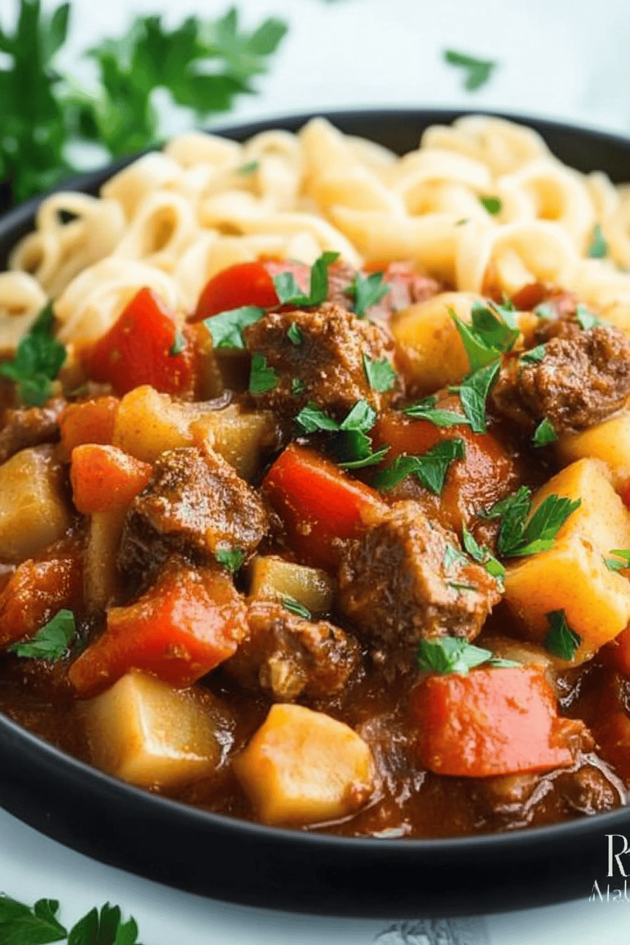 Hungarian Goulash ingredients organized and measured on kitchen counter