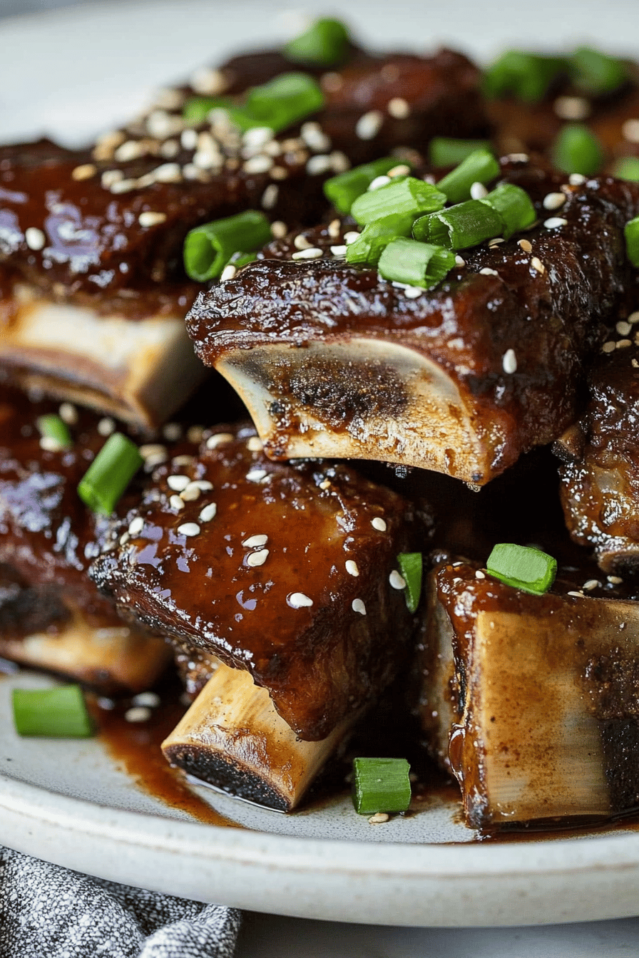 Instant Pot Asian Beef Short Ribs slice on plate showing perfect texture and swirl pattern