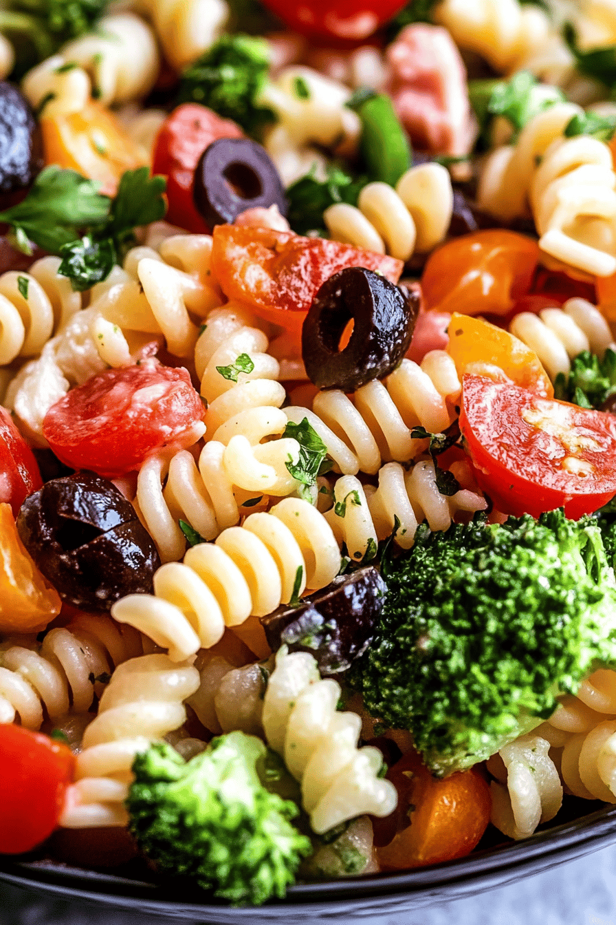 Italian Pasta Salad Tips ingredients organized and measured on kitchen counter