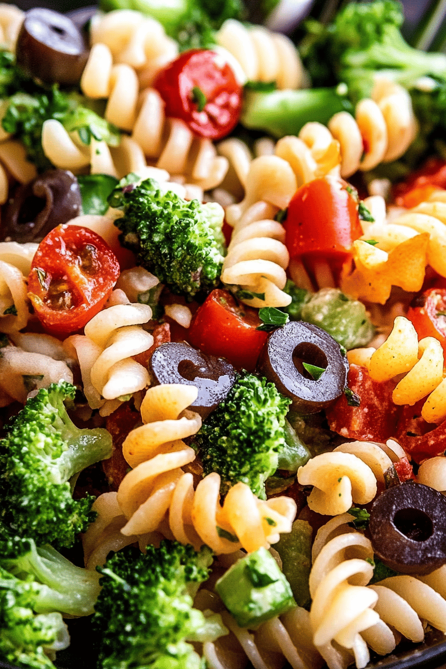 Italian Pasta Salad Tips slice on plate showing perfect texture and swirl pattern