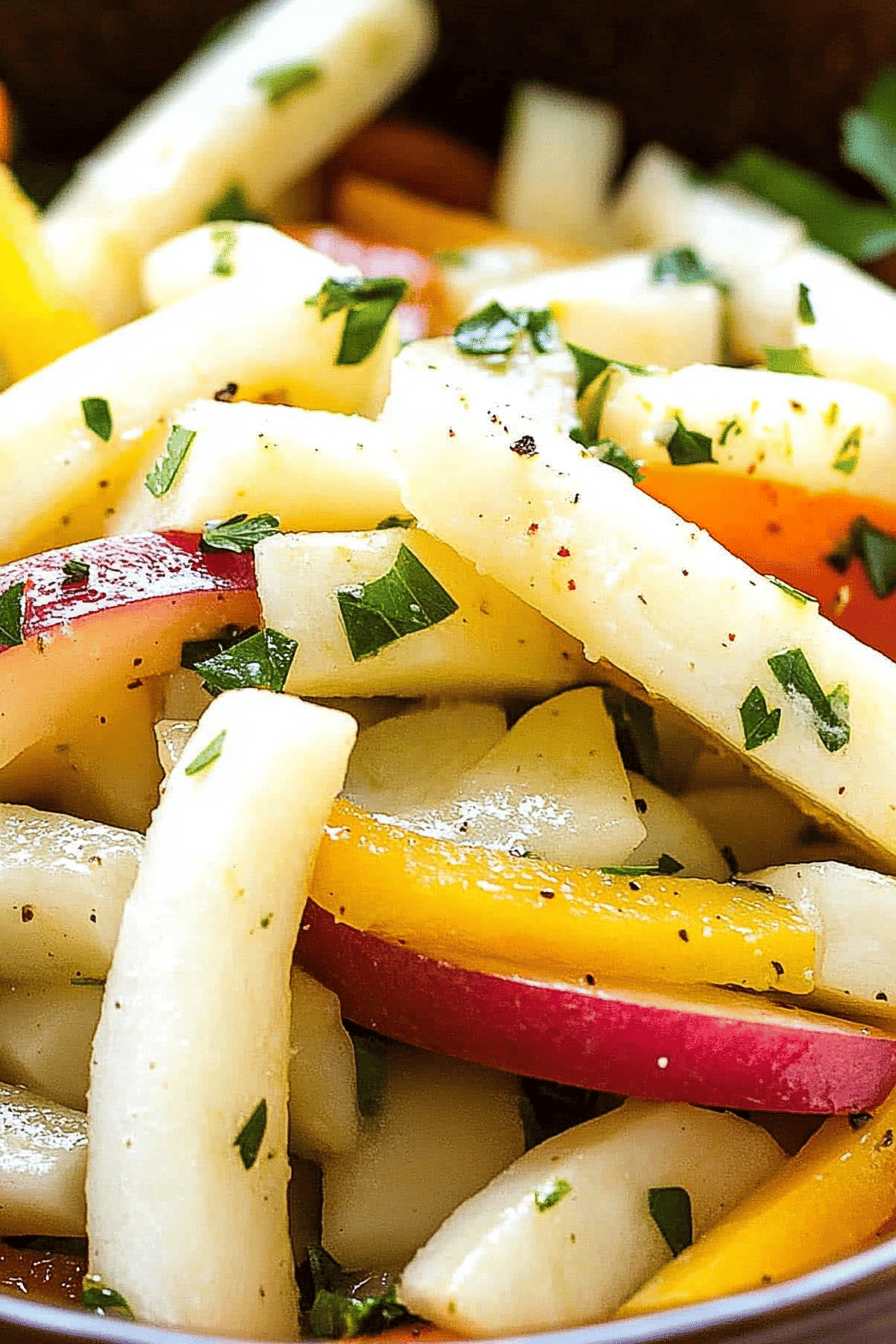 Jicama Salad ingredients organized and measured on kitchen counter