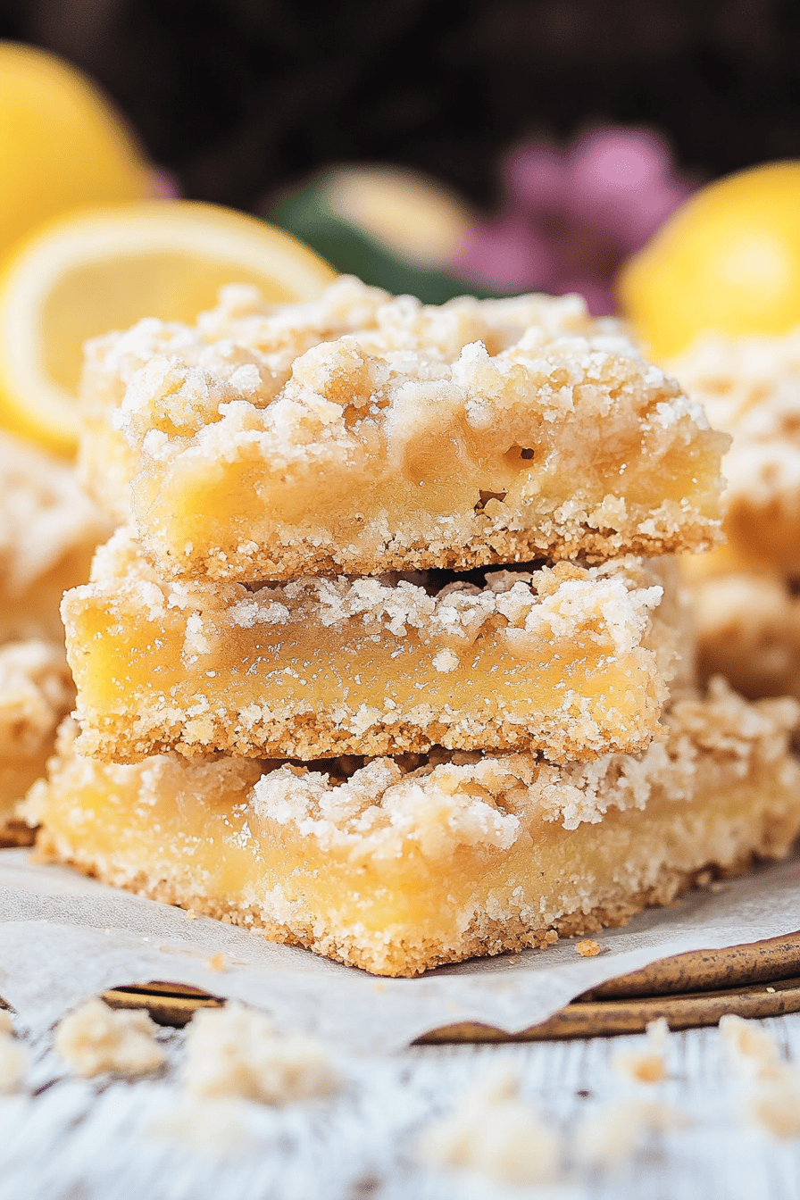 Lemon streusel squares slice on plate showing perfect texture and swirl pattern