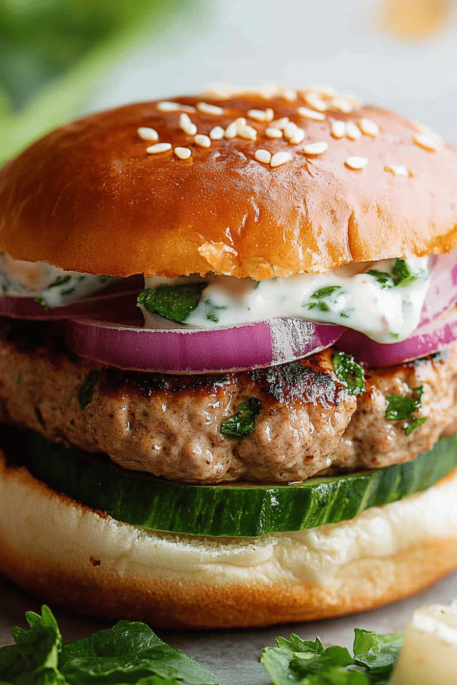 Mediterranean burger ingredients organized and measured on kitchen counter
