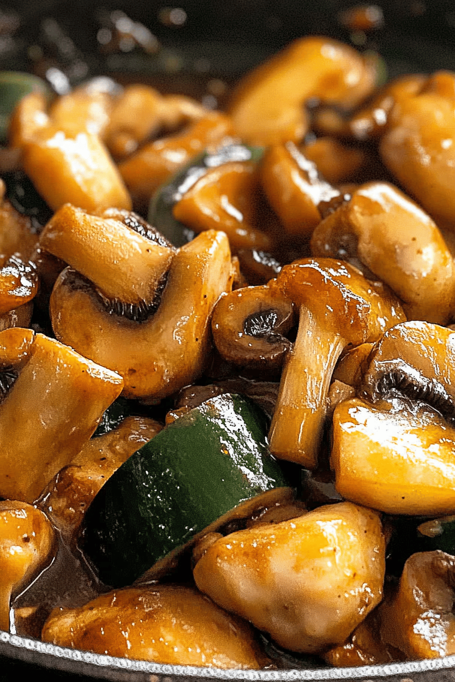 Mushroom chicken slice on plate showing perfect texture and swirl pattern