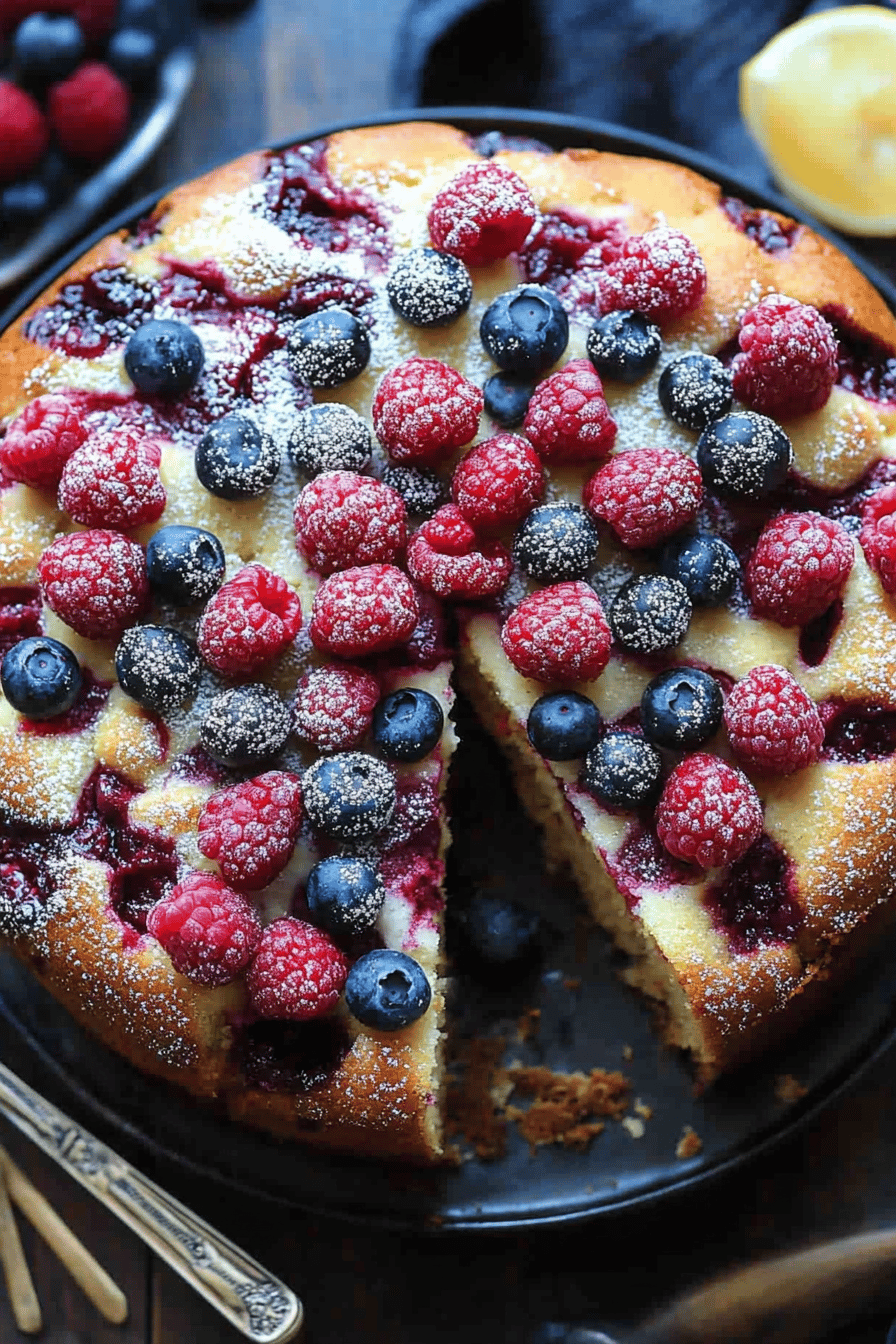 Raspberry Lemon Cake Recipe slice on plate showing perfect texture and swirl pattern